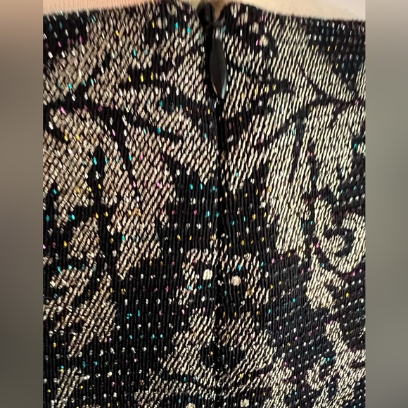 Jessica Howard Stretch Knit Silver Lurex Damask Design dress S/M - Picture 6 of 8